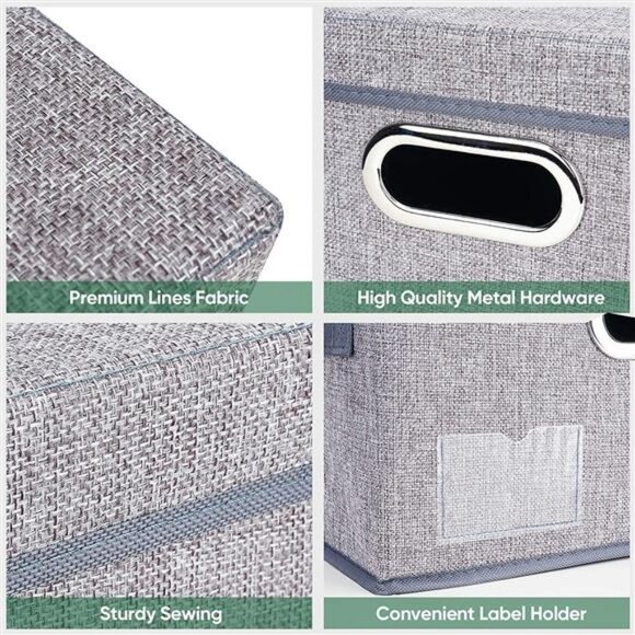 Foldable Linen Fabric Storage Boxes with Lids (5pack Gray Medium) - Picture 3 of 6